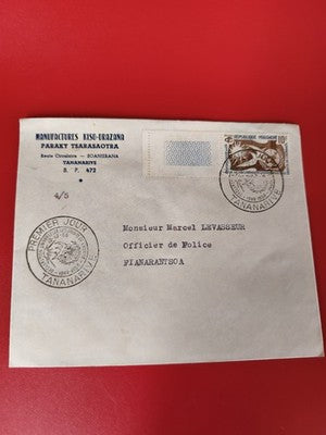 Lettre ancienne premier jour Tananarive 1958 timbres oblitérés Madagascar