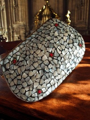 Sac à main vintage mosaïque nacre pierres semi-précieuses chaîne dorée