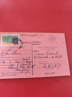 Ancienne enveloppe timbrée Vietnam oblitérée, avis réception, philatélie collect