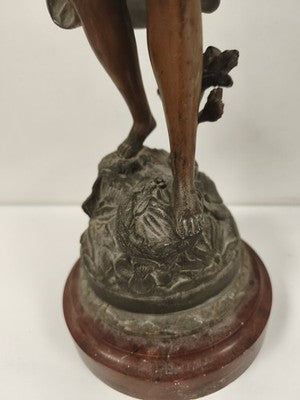 Statue Floraison Ch. Ruchot régule patiné socle bois Art Nouveau ancienne
