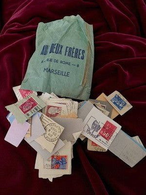 Lot de timbres oblitérés anciens France, vrac philatélie vintage avec pochette M