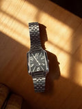 Montre homme Calypso vintage rétro cadran noir rectangulaire bracelet métal