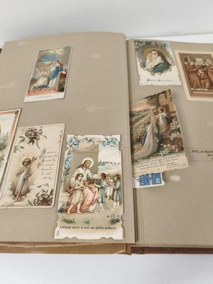 Gros classeur de cartes pieuses catholiques anciennes, chromos & communions