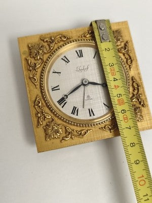 Horloge de table Imhof suisse, cadran argenté, style baroque vintage