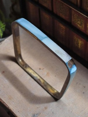 Bracelet vintage laiton rectangulaire bord bleu rétro accessoire bijou