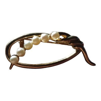 Broche vintage dorée perles blanches style rétro élégant feuille