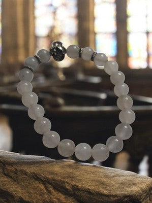 Bracelet perles quartz blanc vintage, élastique, finition argentée