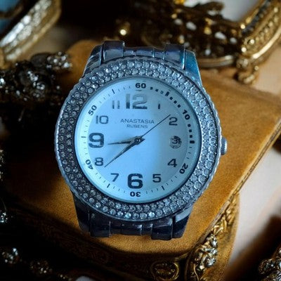 Montre Rubens Anastasia femme cadran blanc strass, élégante, style classique