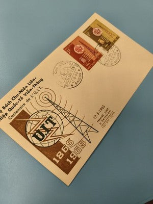 Ancienne enveloppe FDC Vietnam 1965, timbres Centenaire UIT, illustration radio