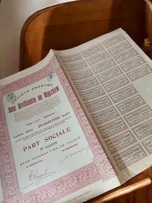 Action au porteur Soie Artificielle de Muszków années 1920 document financier