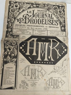 Ancien journal broderie Le Journal des Brodeuses 1950 Lyon motif AMR vintage