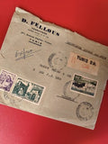 Ancienne lettre recommandée Tunisie vers France avec timbres oblitérés vintage