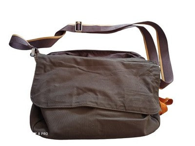 Sac bandoulière Lancel Paris toile marron logo, besace homme femme