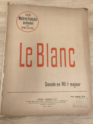 Ancienne partition violon Le Blanc Sonate Mib majeur XVIIIe vintage France