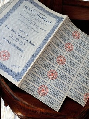 Bearer share Henry Hamelle establishments 1920s authentic vintage