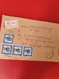 Ancienne lettre vintage avec timbres oblitérés Tunisie iris bleu collection phil