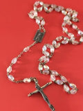 Ancien chapelet catholique vintage perles facettées transparentes crucifix métal