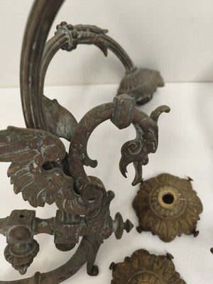 Paire d'appliques bougeoirs anciennes bronze décor dragon style XIXe
