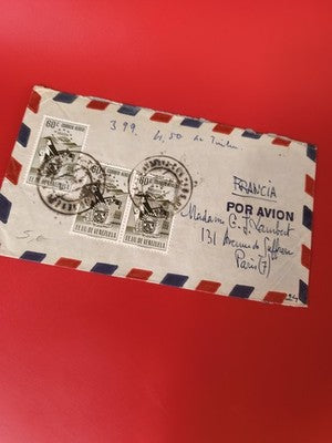 Ancienne lettre avion timbres Venezuela oblitérés vintage enveloppe collection