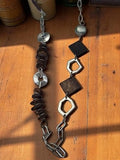 Collier vintage fantaisie métal, maillons géométriques rétro, brun argenté