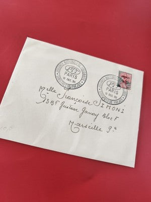 Ancienne enveloppe timbrée oblitérée Paris 1959 pour collection philatélie