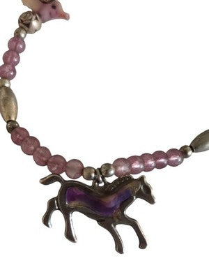 Collier pendentif cheval perles roses vintage bijou fantaisie occasion