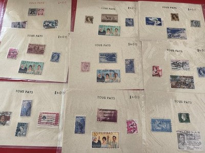 Lot anciens timbres collection vrac tous pays philatélie vintage multicolore