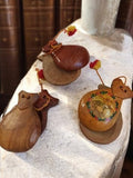 Lot 3 castagnettes bois vintage, déco rétro, anciennes maracas artisanales