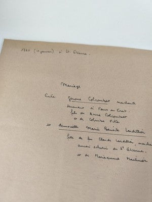 Acte notarié manuscrit 1760, mariage à Saint-Étienne, ruban rouge