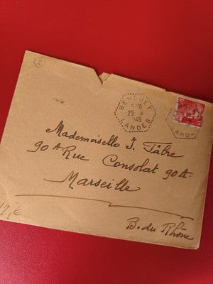 Ancienne lettre vintage 1949 timbre oblitéré France, collection philatélie