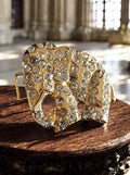 Boucle de ceinture vintage dorée strass, motif éléphant, métal doré