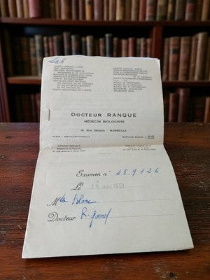 Ordonnance ancienne Dr Ranque biologie Marseille 1951 vintage France médical