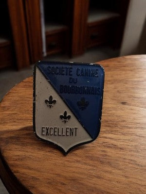 Plaque ancienne Société Canine Bourbonnais métal blason rétro EXCELLENT