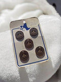 Boutons anciens JEANS vintage x5, accessoires couture rétro, lot métal brun