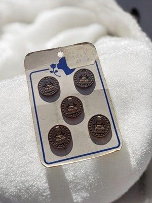 Boutons anciens JEANS vintage x5, accessoires couture rétro, lot métal brun