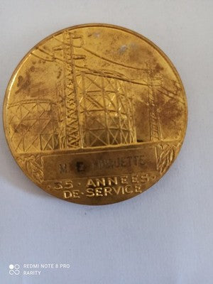Médaille ancienne EDF GDF bronze doré relief Électricité de France vintage