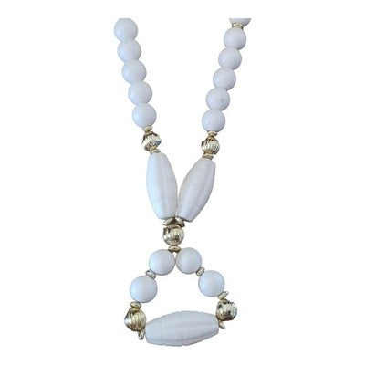 Collier vintage perles blanches design rétro élégant, bijou fantaisie ancien