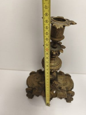 Bougeoir ancien bronze XIXe style rocaille doré décor floral