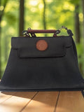 Sac à main David Jones Paris vintage cuir noir poignée marron élégant