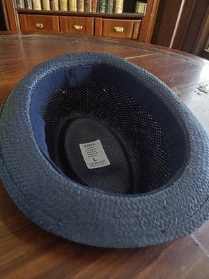 Chapeau vintage en papier tressé noir rétro neuf deadstock style fedora