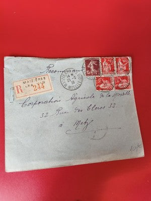 Ancienne lettre recommandée 1938 avec timbres oblitérés France vintage philatéli