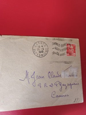 Ancienne lettre 1949 timbre oblitéré Cannes philatélie collection vintage