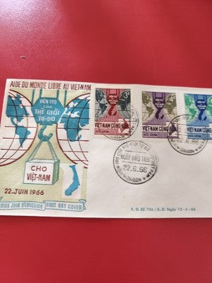 Ancien FDC Vietnam 1966 premier jour timbres aide du monde libre philatélie