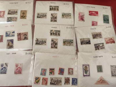 Lot anciens timbres monde et France vrac philatélie collection vintage