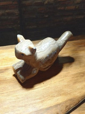 Statue chat onyx naturel sculpté déco vintage, figurine félin pierre