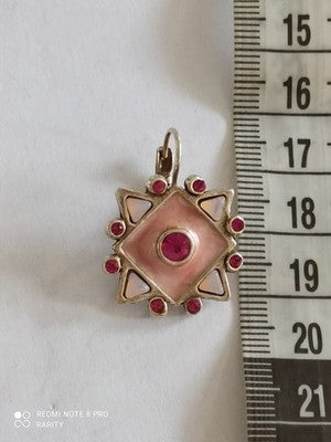Pendentif vintage Remy Dis Paris émaillé rose rouge années 80/90 Made in France