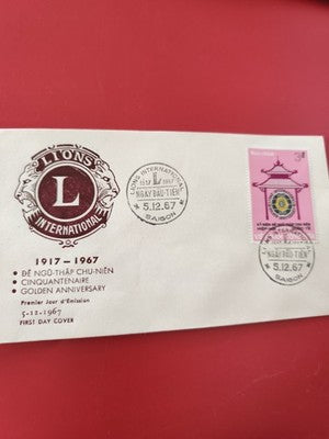 Vintage FDC Vietnam 1967 Lions International premier jour, timbre Saigon