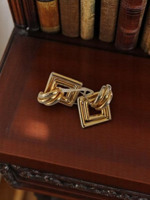 Boucles d’oreilles vintage géométriques dorées carré fantaisie rétro