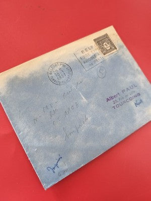 Ancienne enveloppe 1957 timbre oblitéré bleu collection philatélie France
