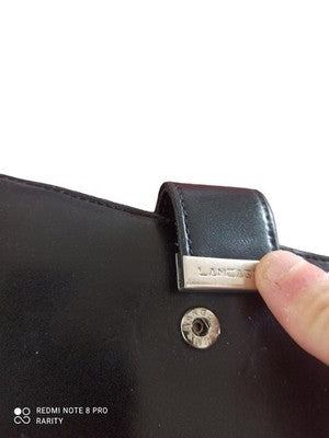 Portefeuille Lancaster femme cuir noir, porte-monnaie élégant, fermeture métal